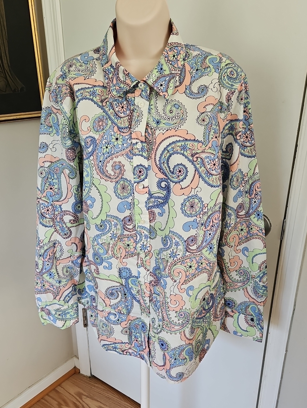 Talbots Splendid Paisley & Polka Dot Cotton Shirt Size XL